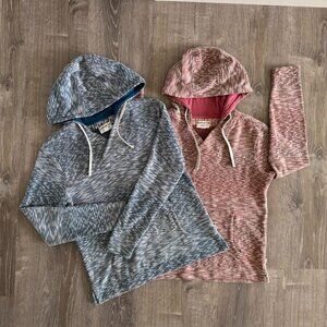 Hang Ten Women’s Marled Knit Hoodies | Set of Two – Size Small – Blue & Red